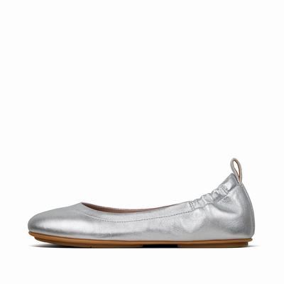 Fitflop Women's ALLEGRO Soft Leather Ballet Flats - Silver, RN7849310